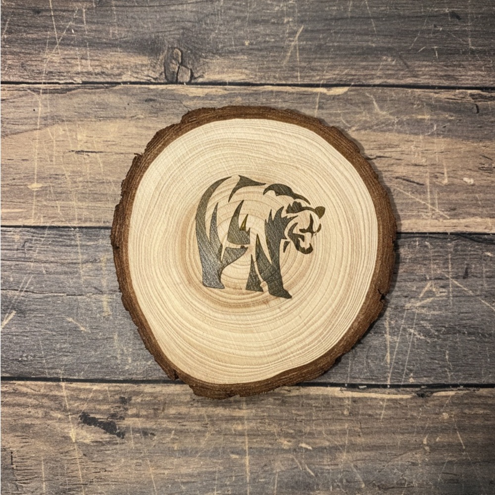 Rustic Bear Wood Slice Wall Art